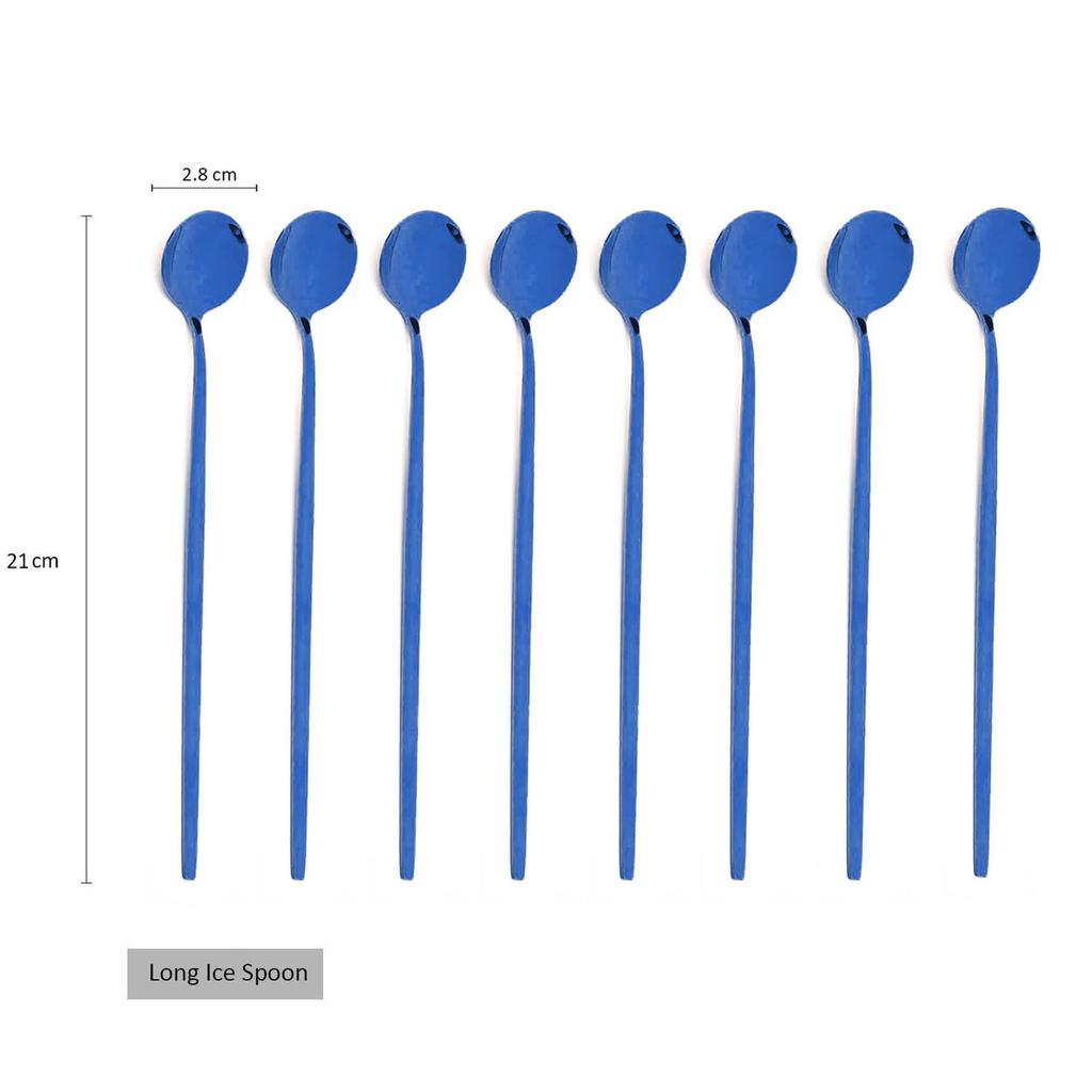 8Pcs Lange Griff Eis Löffel Kaffee Tee Rühren Löffel Edelstahl Schwarz Gold Besteck Set Geschirr Küche Abendessen besteck Set