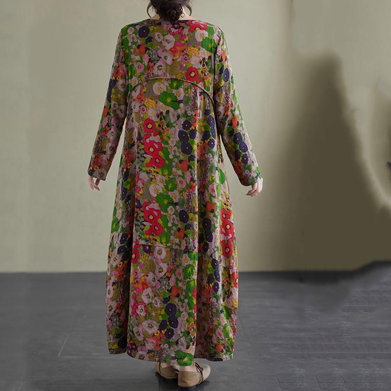 Langermet Plussstørrelse Bomull vintage blomstret ny i kjoler for kvinner avslappet løs vår høst kjole