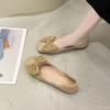 Fashion Women's Flat Shoes Square Toe Low Heel Elegant Ladies Footwear with Bow Dress Popular Stylish Cheap Clearance Korean Style Shoe