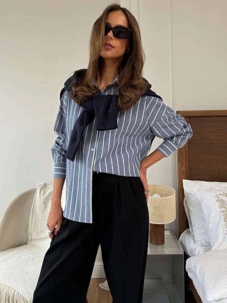 Women's Casual Striped Shirt Long Sleeve Button Down Blouse with Comfortable Fit