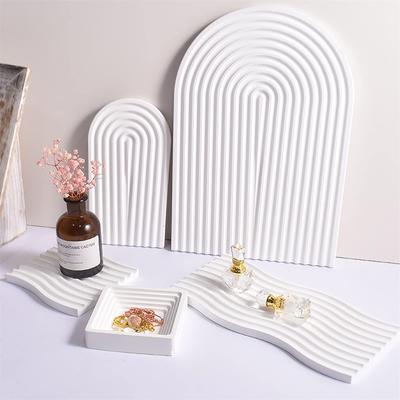 DIY Beton Alçı Çimento Bardak Altlığı Meyveli Kek Tabak Kalıbı Geometrik Reçine El Sanatları Kalıpları Ev Dekorasyonu için U Şeklinde Tepsi Silikon Kalıbı
