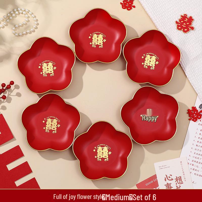 Wedding & Engagement Fruit and Candy Plate - Elegant Red Ornament for Living Room