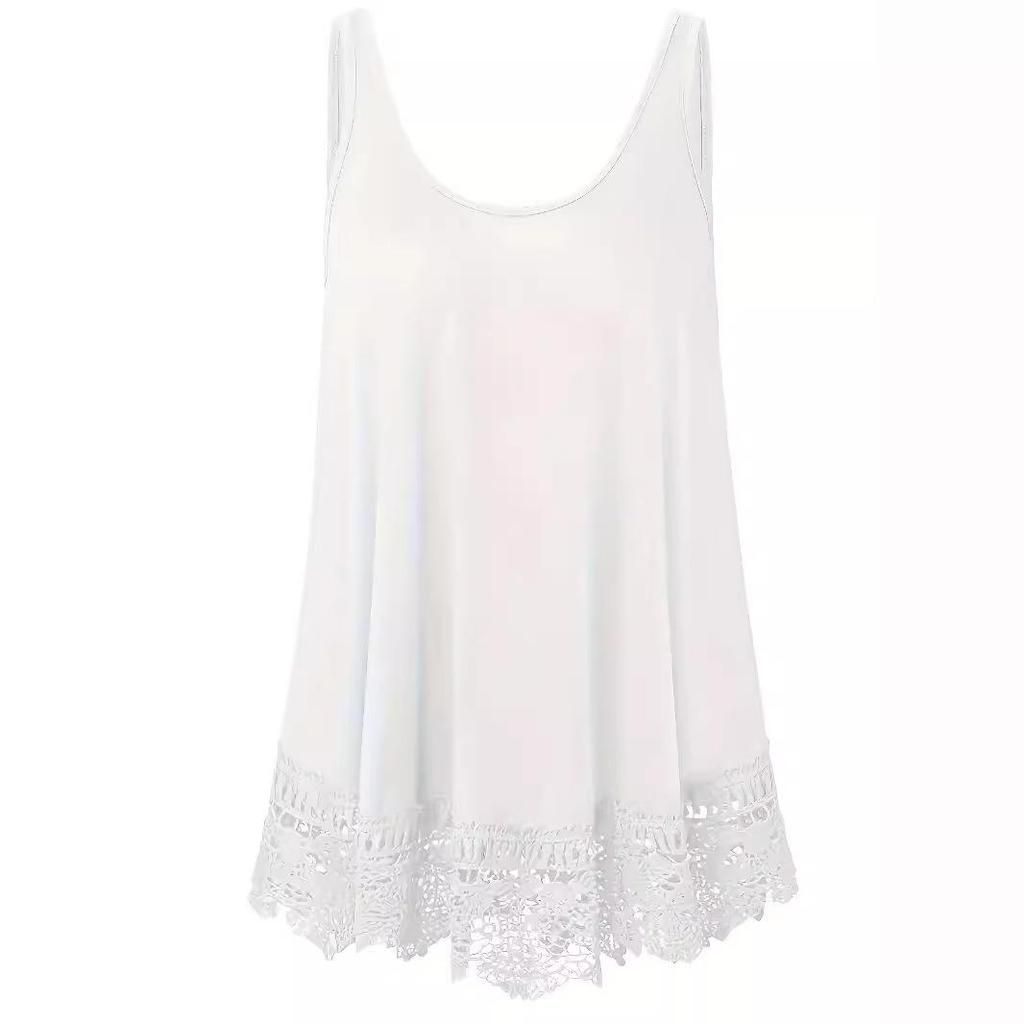 Top cu vestă fără mâneci, cu cusături din dantelă, pentru comerț transfrontalier, sărbători și petrecere a timpului liber, în culori uni