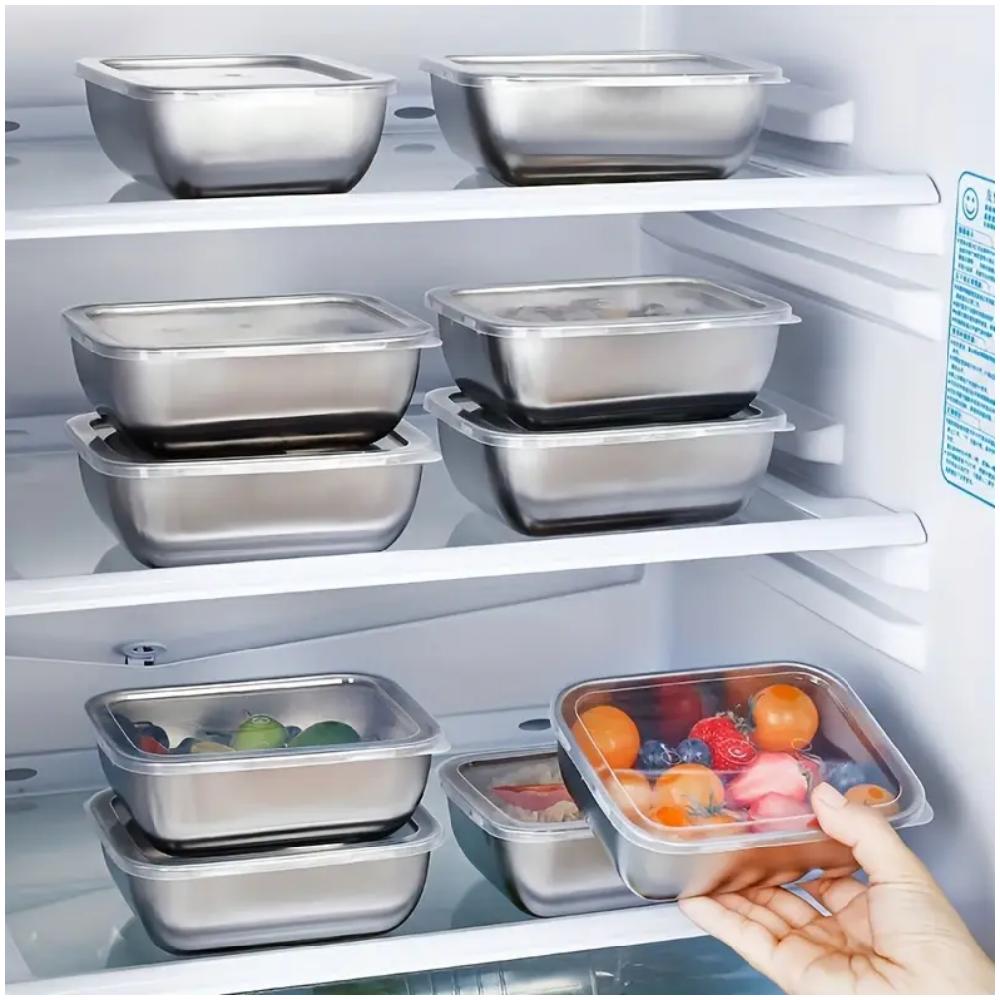 5-piece Stainless Steel Food Storage Container with Transparent Lid, Refrigerator Seal, Leak-proof, Stackable, Suitable for Kitc