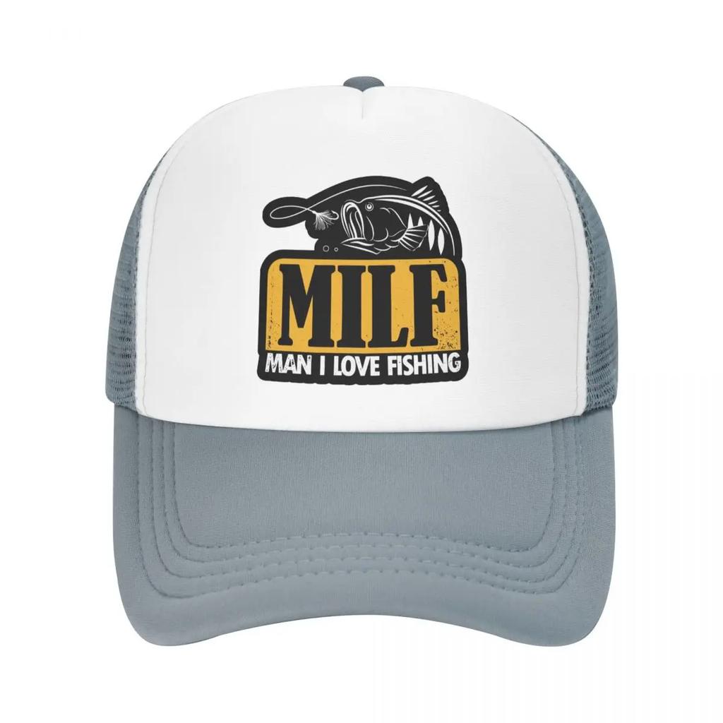 Individuelle Milf Unisex Ich Liebe Angeln Trucker-Kappe für Erwachsene Fischer Unisex Fisch Geschenk Verstellbare Baseballkappe Damen Unisex Hip Hop Trucker-Kappe