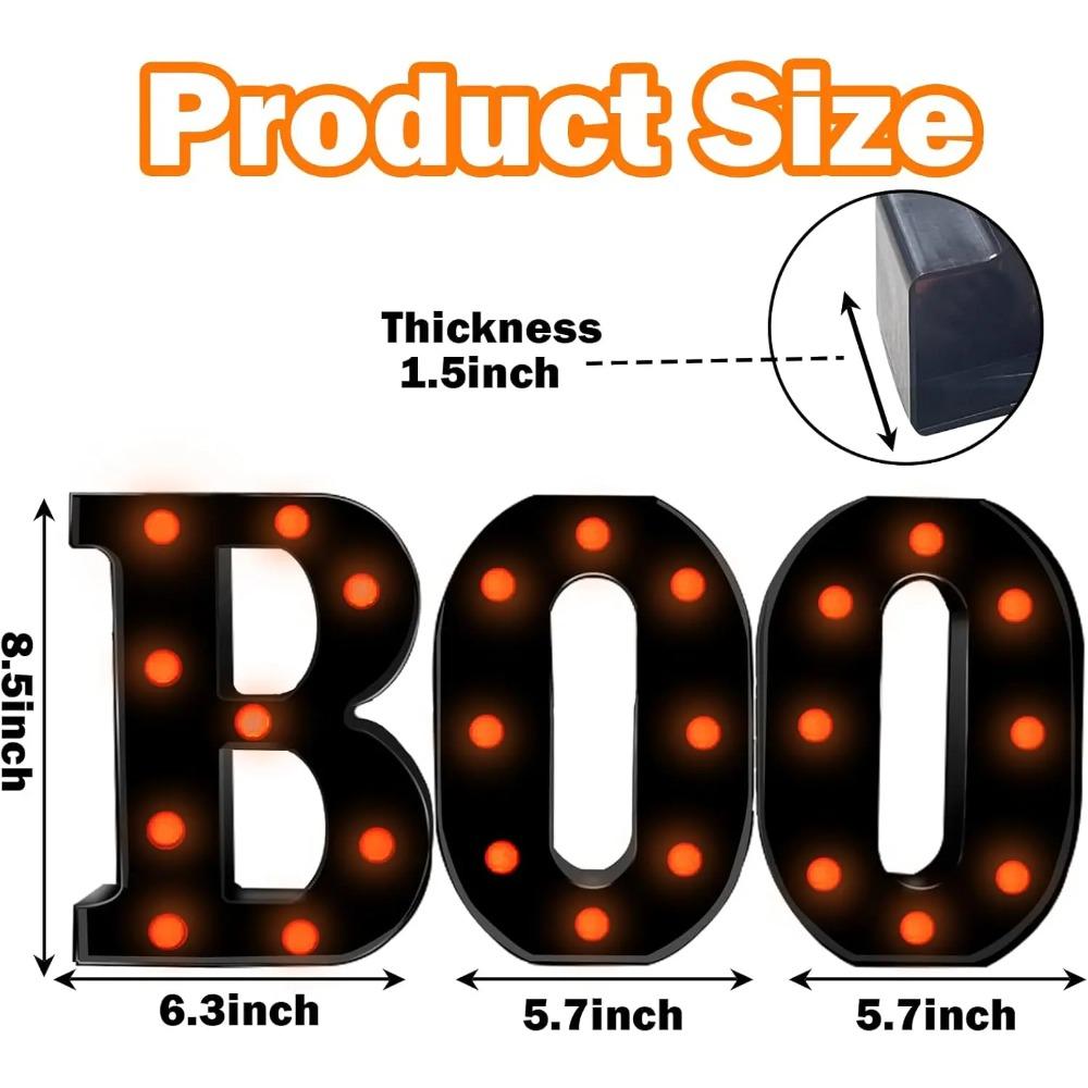 Halloween Decorations Indoor-3 LED Marquee Light Up Letters Black Boo Sign Letter Lights for Home Indoor Kitchen Fireplace Party