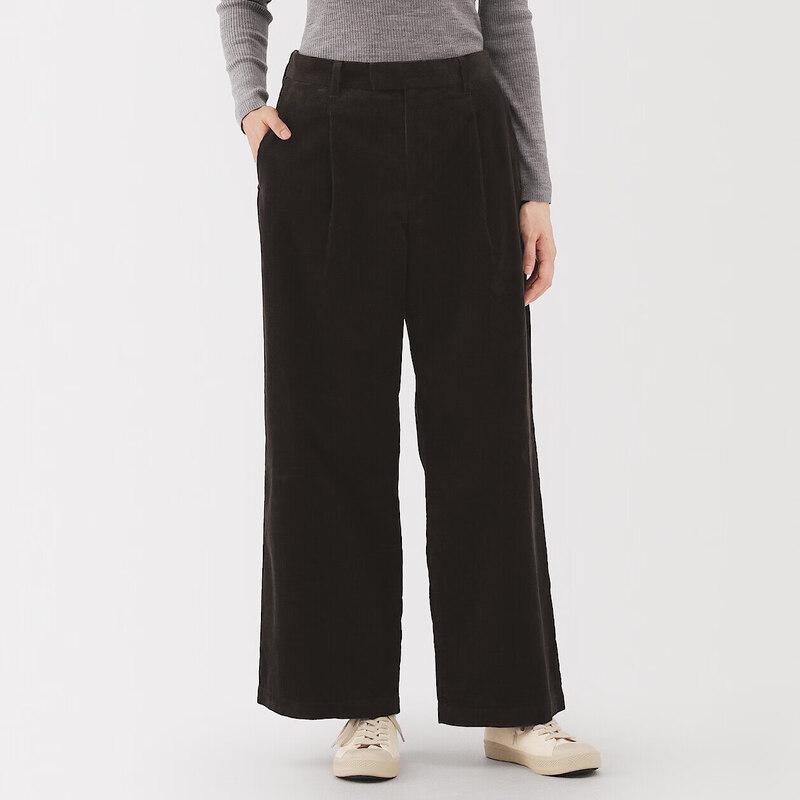 MUJI Women's Cotton Blend Corduroy Pleated Wide-Leg Pants