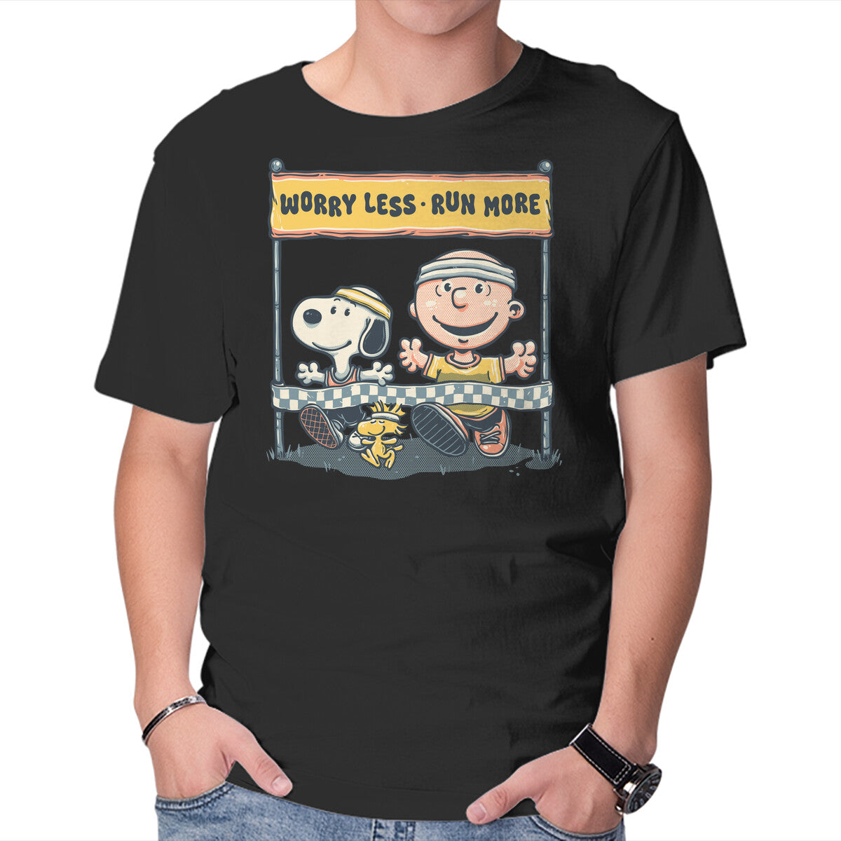 Unisex Crew Neck T-Shirt Worry Less Run More Graphic Short Sleeve Casual Tee XS
