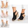 Elegant Women's Sandals Casual Wedges Heel Straw Platform Peep Toe Ladies Buckle Shoes
