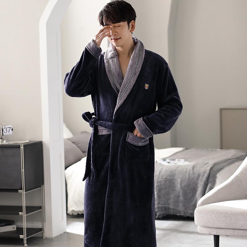 Men's Extra Long Plush Fleece Winter Bathrobe Pajamas