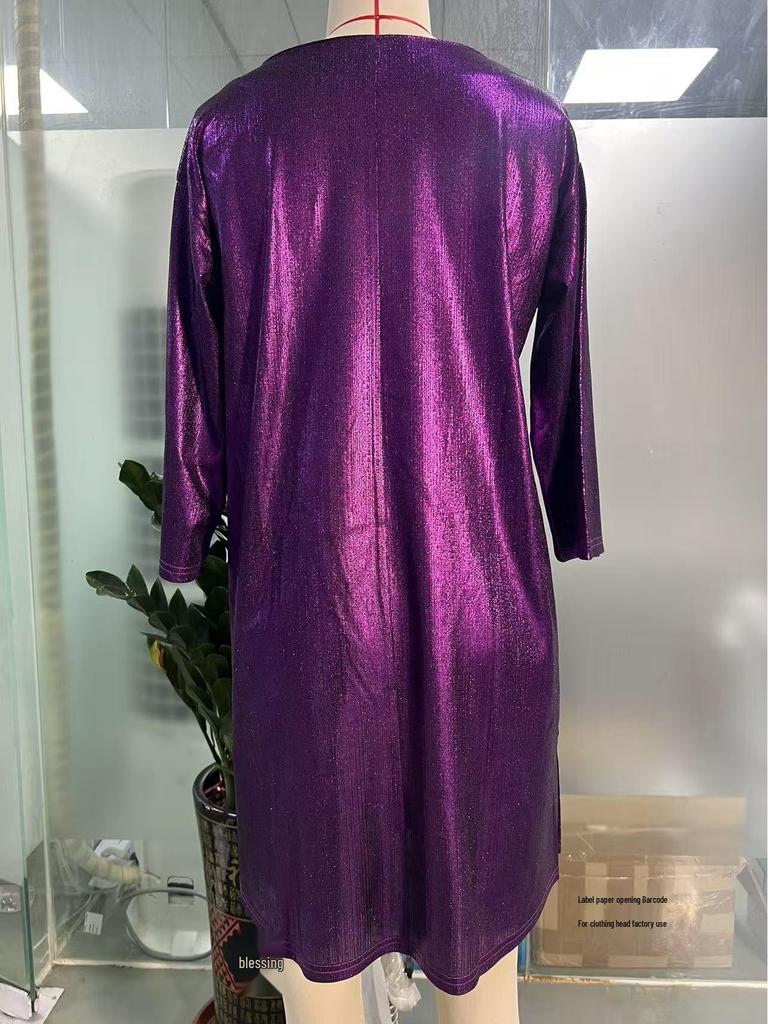 2026 Island V-Neck Slit Dress: European & American Style, Three-Quarter Sleeve, Hot Stamping