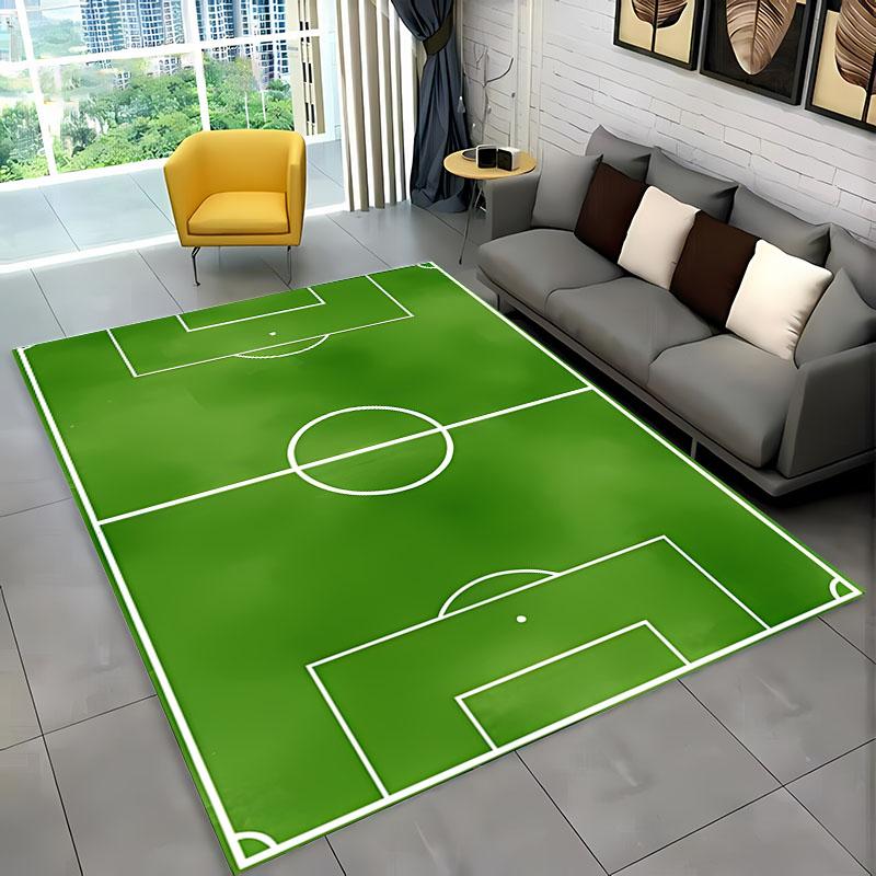 Cartoon Football Field Carpet Sports Theme Play Mat for Boys Girls Green Soccer Field Floor Mats Gift for Football/Soccer Lovers
