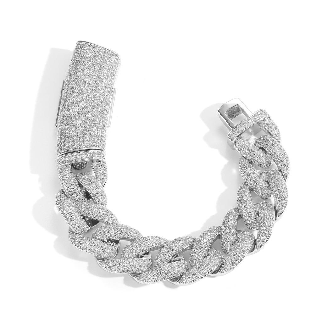 Personalized Fashion Hip Hop Rap Jewelry Long Clasp 20mm Wide Bling CZ Iced Out Miami Cuban Link Chain Bracelet for Men