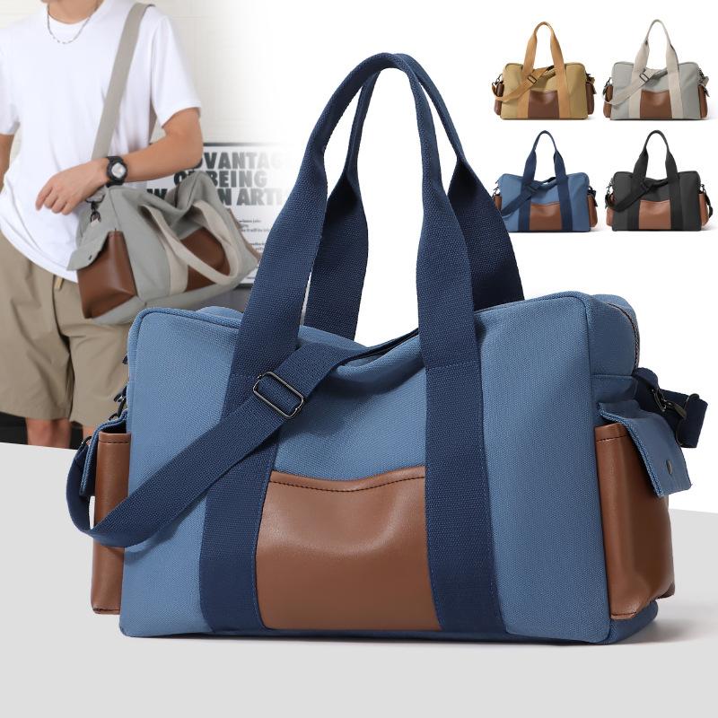 Contrasting color canvas big bag 2025 new large-capacity retro leisure sports fitness bag men's business travel bag