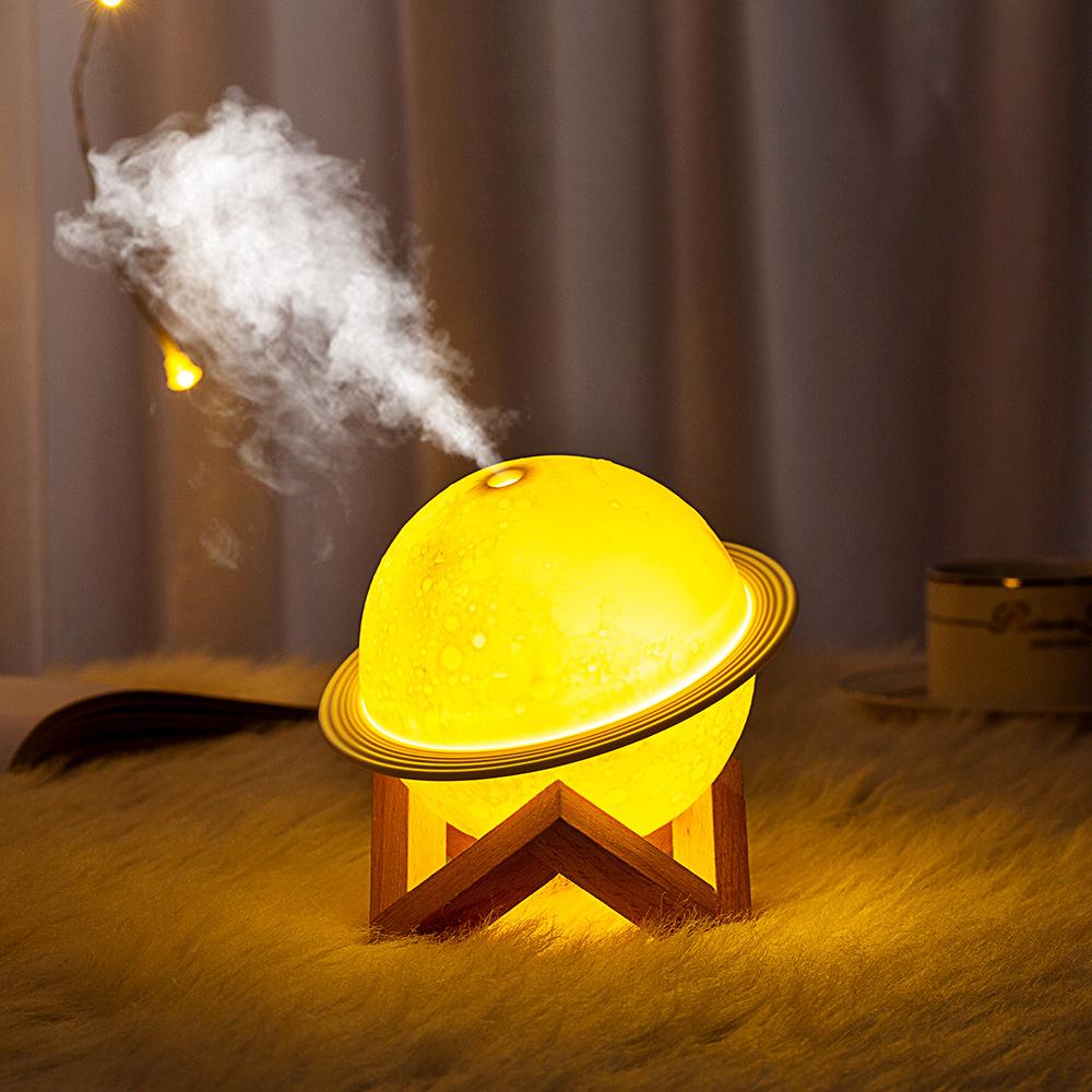 Planet Humidifier Portable 3D Moon Lamp Ultrasonic Humidifier Air Purifying Fine Mist Aroma Diffuser With Wooden Base USB&5v