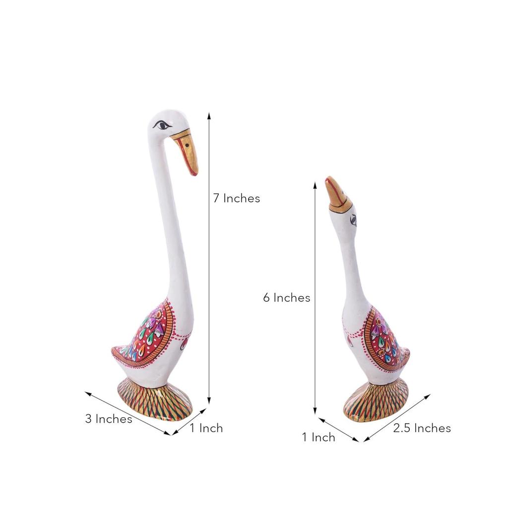 Loving Swan Couple White Meenakari Metal Figurine (8 Cm X 3 Cm X 18)
