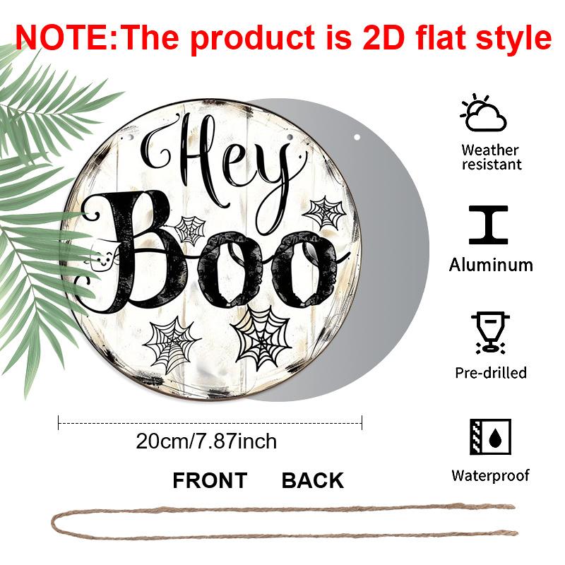 2D Flat, 1pc "Hey Boo" Halloween Ghost Round Aluminum Sign for Fall And Winter Celebrations, Suitable for Indoor And Outdoor Use, Wall Decoration for