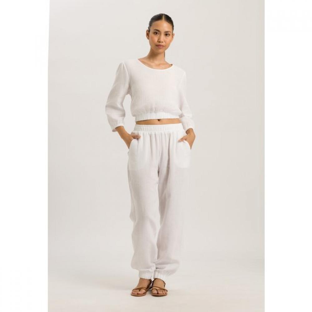 Hanro Sleep   Lounge Crop T shirT 3 4 Slv  whiTe 74928 