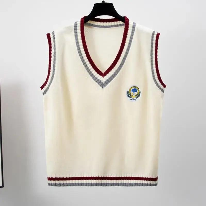 New  Japanese Preppy Pullover JK Sweater Loose Casual Long Sleeves Student Long-sleeved Knit V-neck Pullover School Uniform