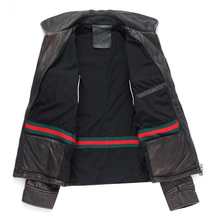 Men's Distressed Cowhide Leather Motorcycle Jacket - European & American Style