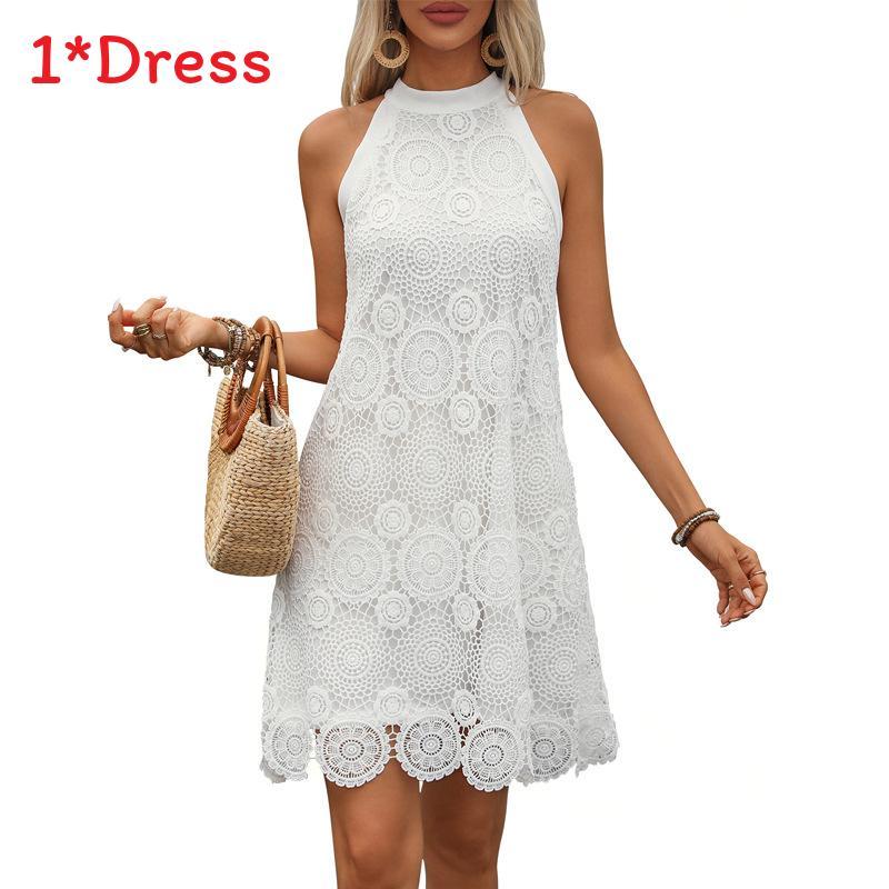 Summer White Polyester Sleeveless Off Shoulder A Line Dress For Women