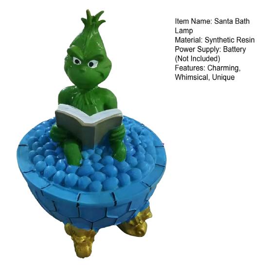 Christmas Santa Claus Bubble Bath Lamp 3D Santa Reading A Book In Bathtub Sculpture Cute Resin Night Light for Desktop Decor