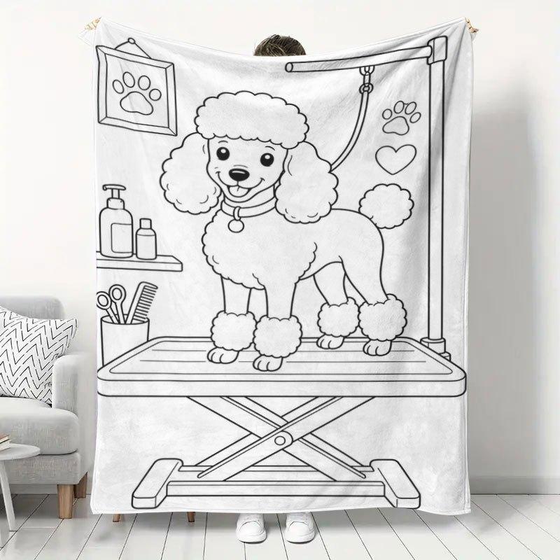 1pc Poodle Pet Grooming Pattern Flannel Blanket, Soft Skin-Friendly Warm Throw Blanket, Pet-Themed Home Decor Blanket, Living Room Sofa TV Watching Re