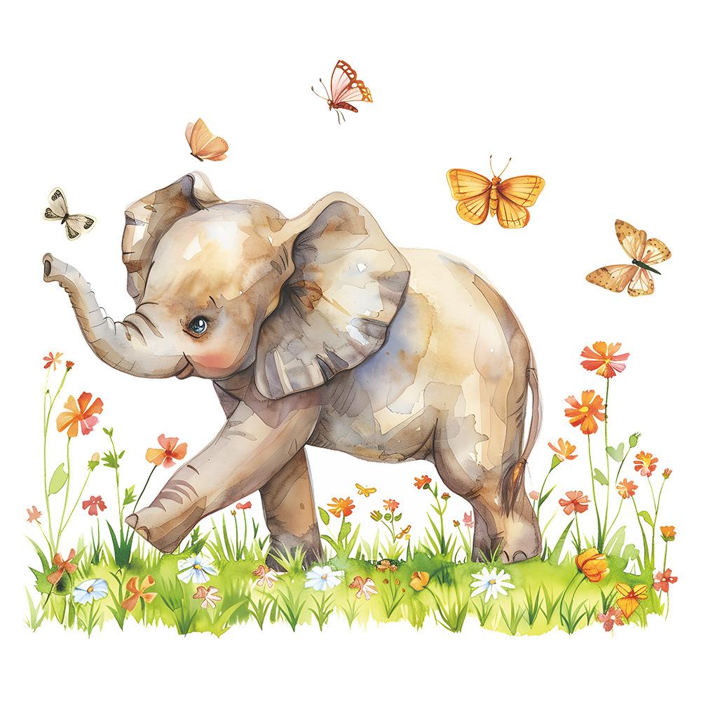 Мультяшный акварельный слон бабочка цветок наклейка на стену самоклеящаяся для украшения стены детской комнаты 40x60CM разноцветный