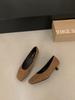 French kitten heel square head shallow mouth single shoes women's shoes spring and autumn 2025 new suede thin heel versatile evening shoes