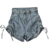 Comfortable Skinny Fashionable and Versatile Drawstring Tie Denim Shorts Female Summer Straight High Waist Elastic Slim A-line Wide Leg Pants