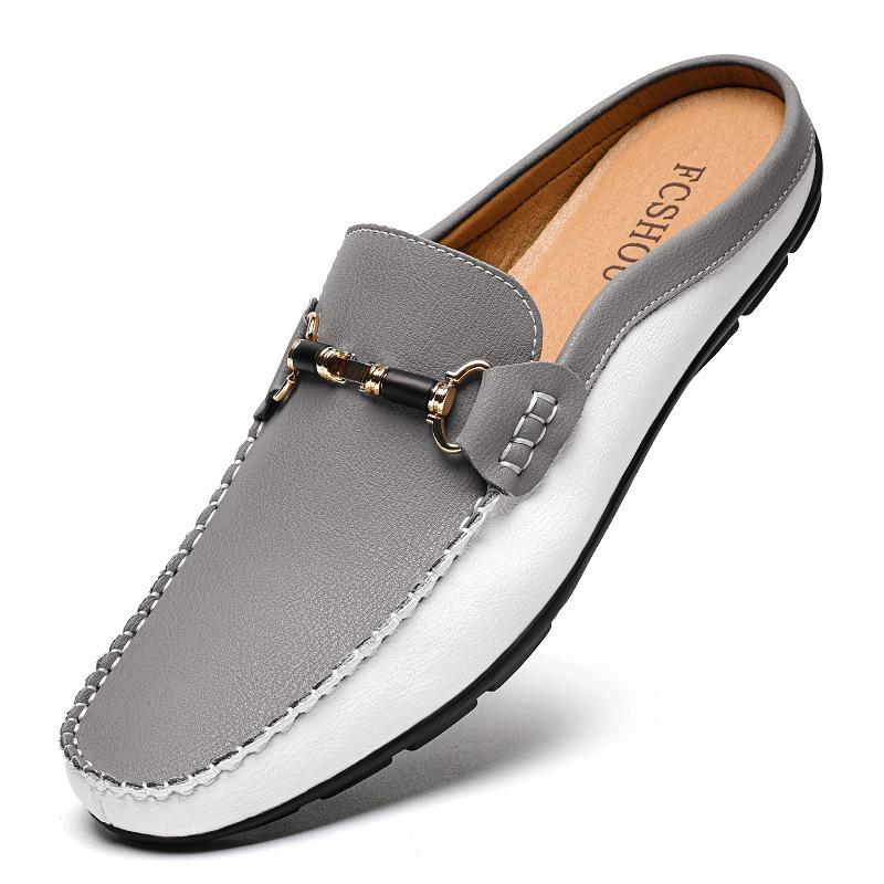 Men's British Style Breathable Casual Half Slippers - Large Sizes 45-47