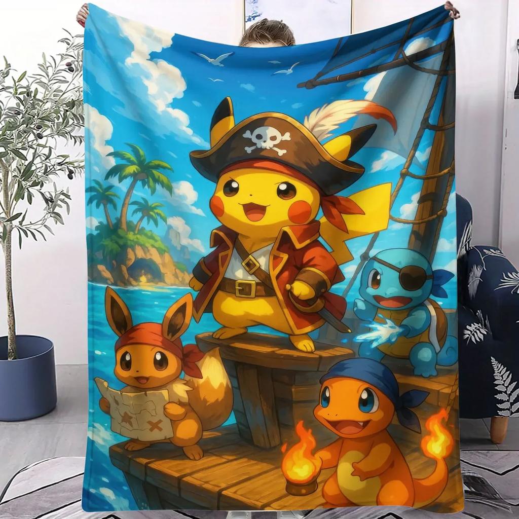 Pokemon Starter Pokemon Scenic Flannel Blanket Cartoon Anime Soft Warm Plush Throw Sofa Bed Couch Cover Camping Travel Fans Gift