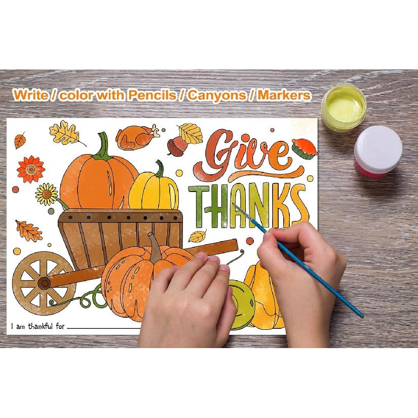 PETCEE Thanksgiving Coloring Placemats - 16PCS 14''x10'' Double-Sided Kids Placemats for Colorful Craft Activity & Party Decorations