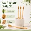TIKITAKA FTG Boar Bristle Bamboo Toothbrush, Set of 6, Firm Natural Bristles, Curved Bamboo Handle, Self-Standing, Family Use, Adult Size