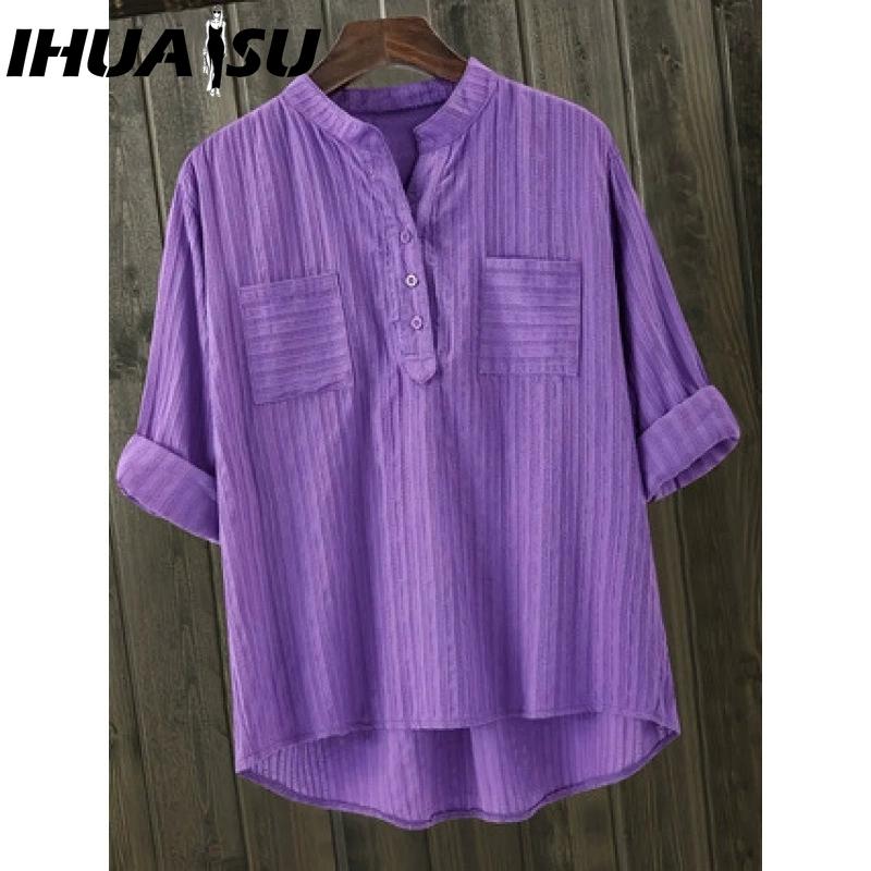 

IHUASU Женская Мода Повседневные Однотонные Принтованные Блузки и Рубашки с Коротким Рукавом и V-образным Вырезом XXXXXL фиолетовый