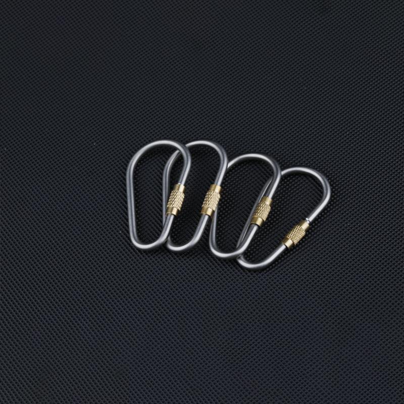 Outdoor Camping Titanium Alloy Carabiner Brass Locking Hook with Loop for Keys Backpacks, and Simple D-Rings