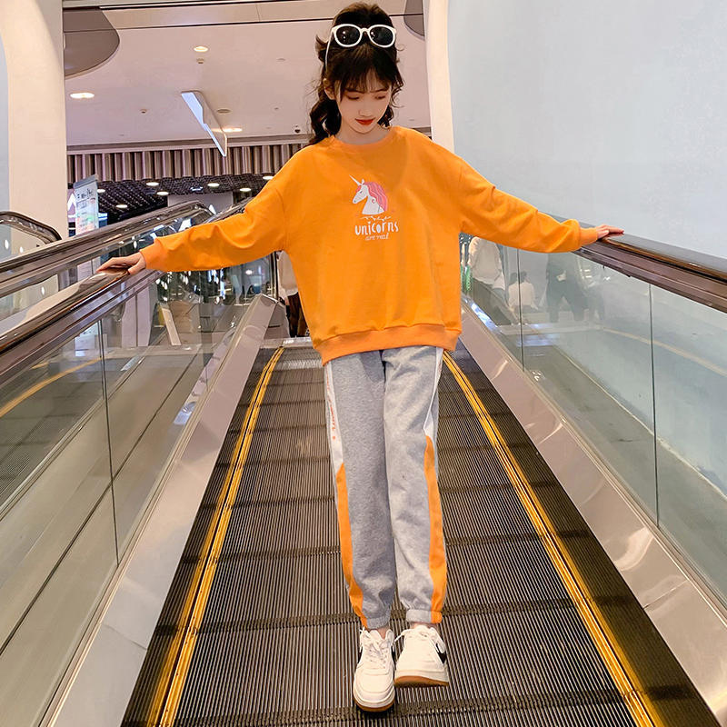 Girls' Spring Suits, Western Style, Fashionable, Big Children's Spring and Autumn Sports and Leisure Children's Sweaters, Two-piece Suit