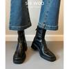 2025 Autumn and Winter New Black Pleated Thick Heel Short Boots Women's British Style Retro Chelsea Boots Thin Boots Martin Boots
