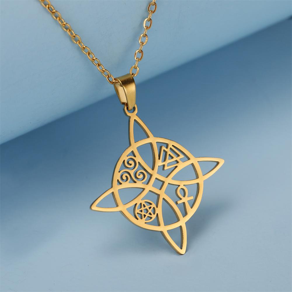 My Shape Celtics Knot Pendant Necklaces Stainless Steel Chain Ankh Cross Pentagram Valknut Pattern Chain Necklace Jewelry Gifts