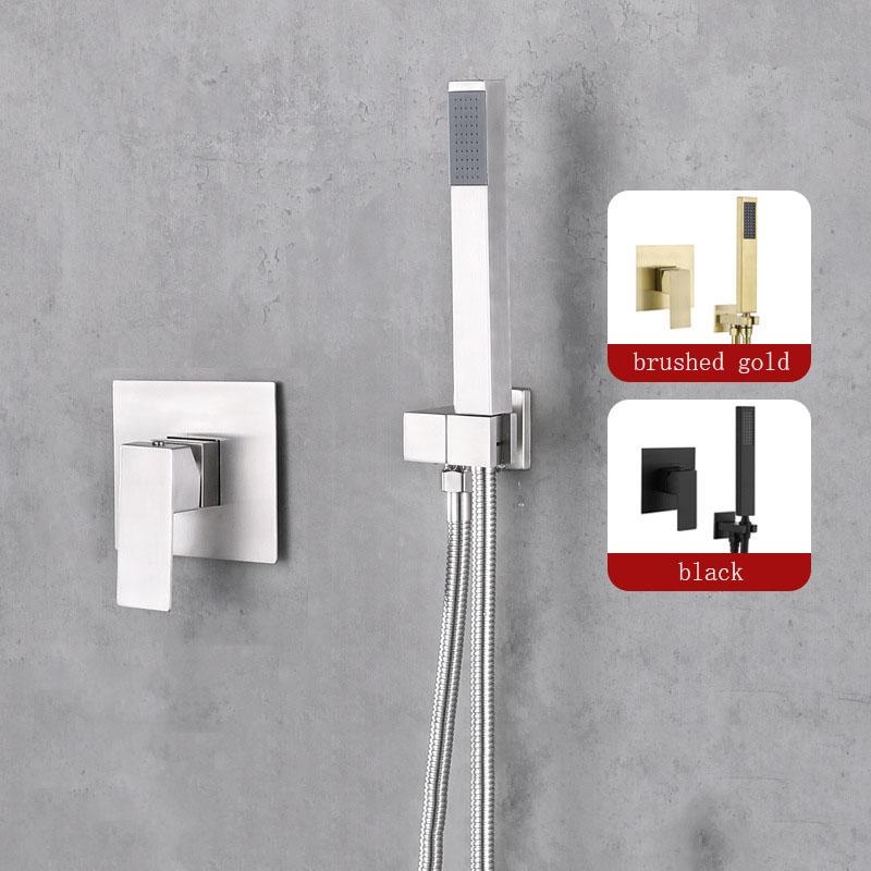 Chrome/Brushed Gold/Black 304 Stainless Steel Bathroom Handheld Shower Set Underdress Square Pressurized Shower Sprinkler Head