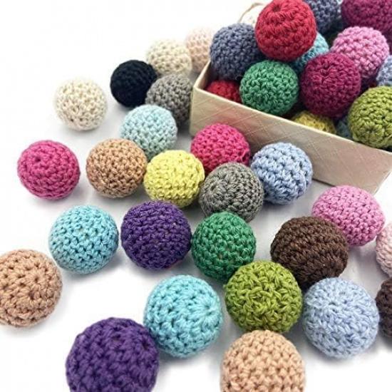 Wooden Cotton Crochet Beads 16mm 50pc Mix Color Beads for DIY Necklace Bracelet