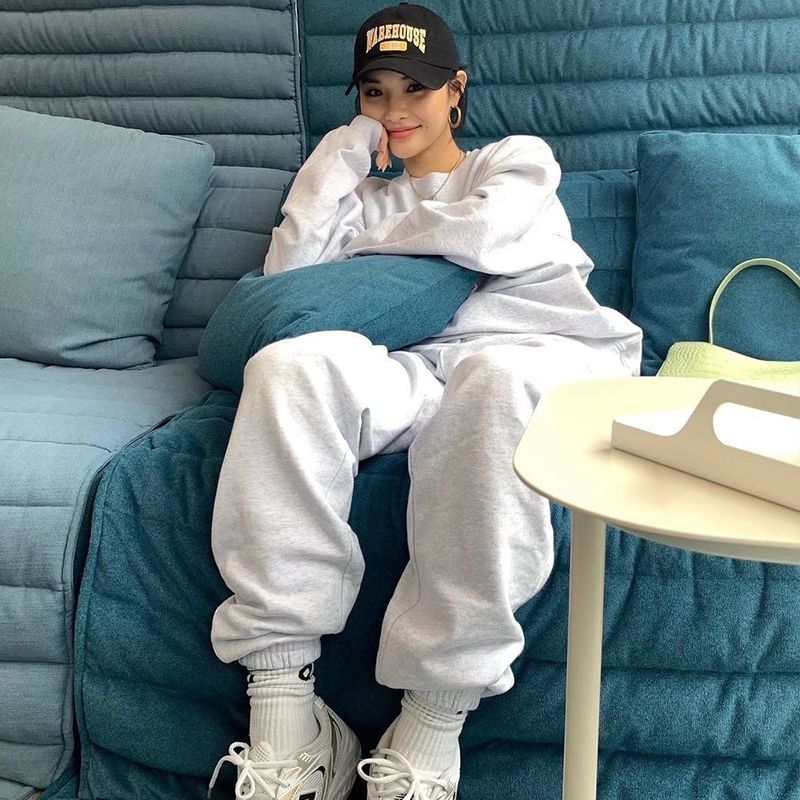 High Quality! Fashion Embroider Letters Sweatshirt + Sweatpants Sports Suit Women's Autumn and Winter Loose Large Design Hoodie Cotton