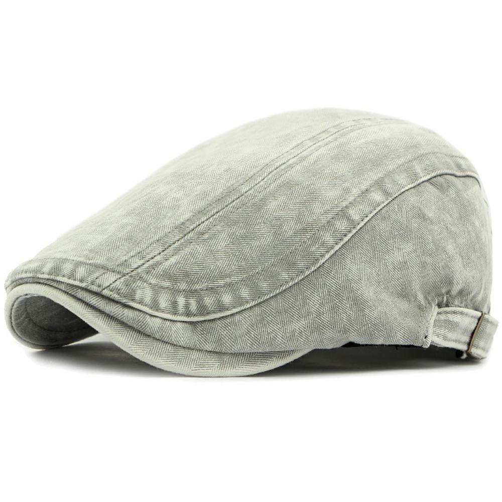 

HT4727 Beret Spring Summer Cotton Cap for Men Women Denim Beret Cap Male Female Artist Painter Beret Hat Adjustable Ivy Flat Cap 55-60cm Adjustable світло-сірого кольору