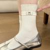 Female Autumn and Winter Cotton Cloth Label Bowknot Double Collar Tube Socks