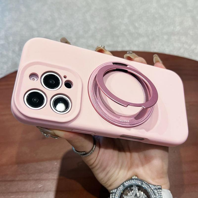 Apple 16pro Liquid Silicone Magnetic Suction Mobile Phone Case Rotating Bracket Suitable for IPhone15PRO Solid Color Protection Case