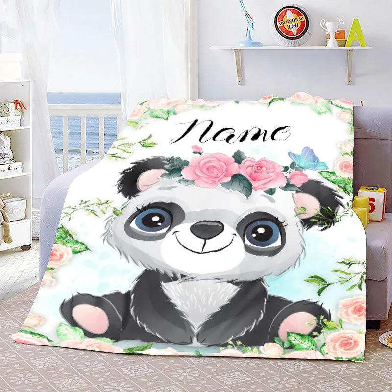 Personalized Name Blanket Cartoon Animal Digital Print Flannel Blanket Fun Gift Blanket