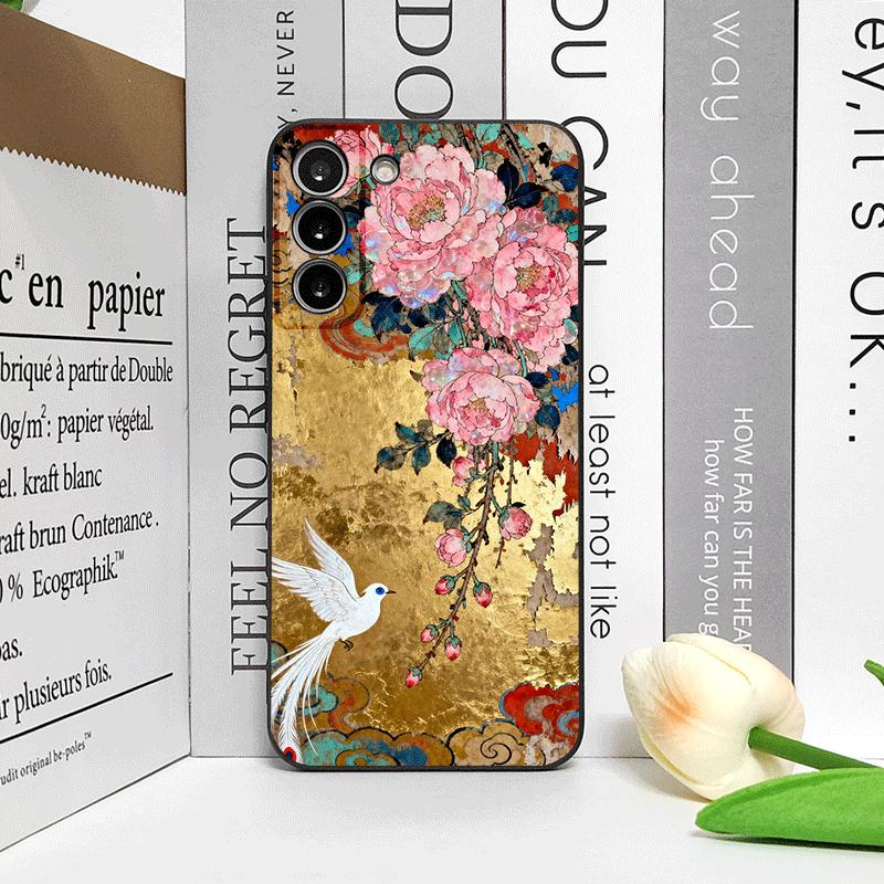 Retro Flower Hibiscus Golden Ink Painting Phone Case for OnePlus 12 13 R 11 10 9 Pro Nord 4 CE5 CE2 ACE2 ACE3 Frosted Soft Cover