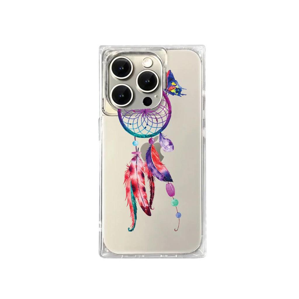 Clear Square Back Tube Case Protection For iPhone 12 13 16 ProMax 15 Plus 14 Pro Max 11 Anti-Oxygen,Little Bird Flower Wreath Pattern Casing