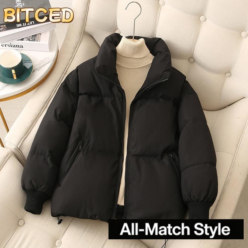 BITCED Kadın Modası Rahat Sonbahar Kış Düz Renk Baskılı Uzun Kollu Ceketler ve Montlar Aşağı Montlar