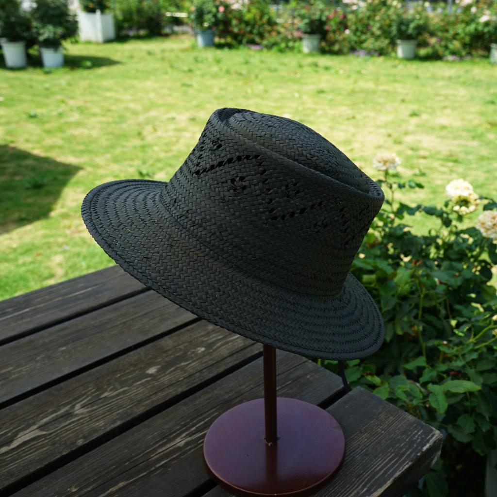 Japanese Retro Black Handmade Hollow Woven Wide-Brimmed Flat-Top Top Top Hat For Men And Women Summer Vacation Sunshade Sunscreen Straw Hat